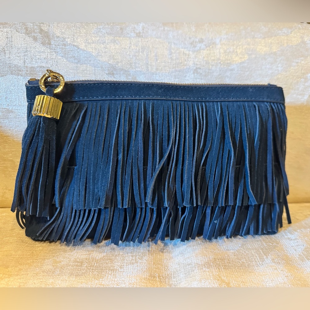 India Hick suede Dougal Clutch blue